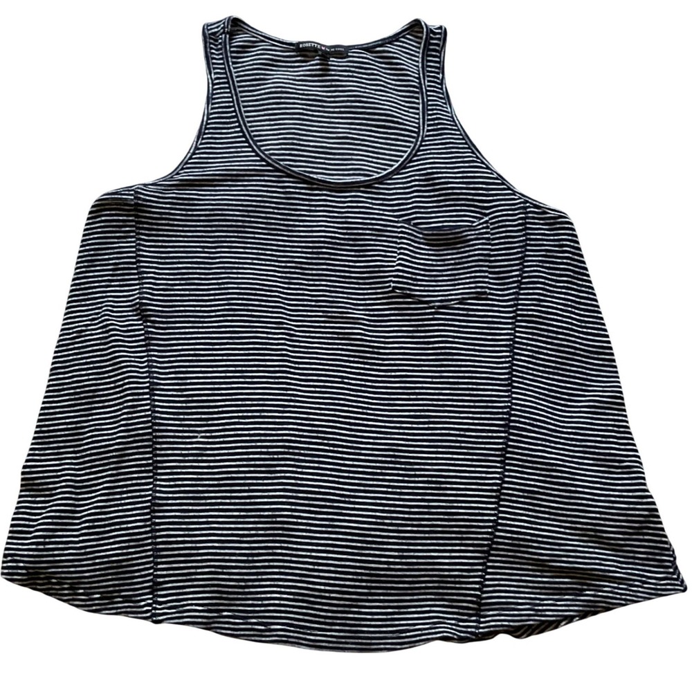 Rosette by Be Cool Navy White Striped Pocket‎ Tank Top Women Large Sleeveless